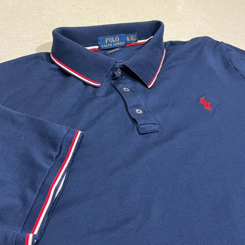 Polo Ralph Lauren Classic Fit Navy Blue Mens Polo Shirt XL Red Pony Logo